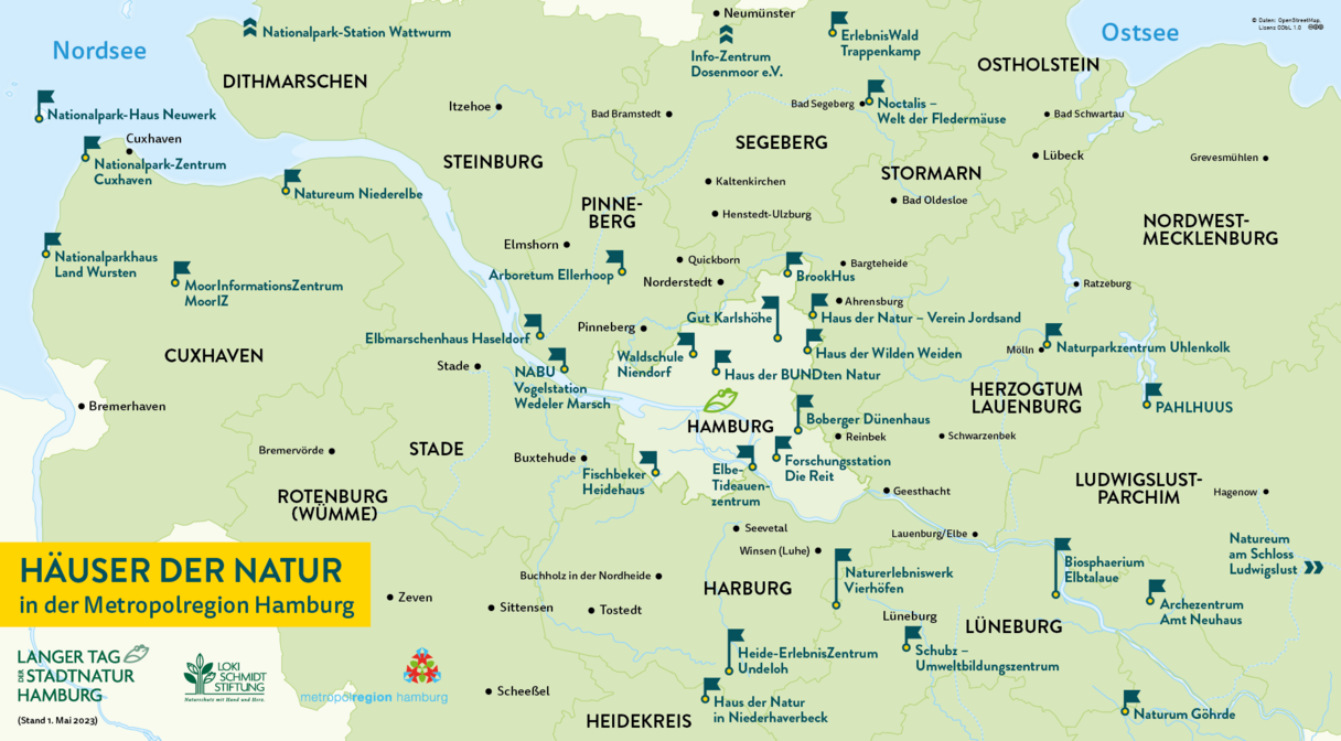 Übersichtskarte zu den Häusern der Natur in der Metropolregion Hamburg<br>